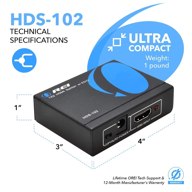 4K 1 in 2 Out by OREI - Ultra HD @ 30 Hz 1x2 Ver. 1.4 HDCP - HDS-102 gallery