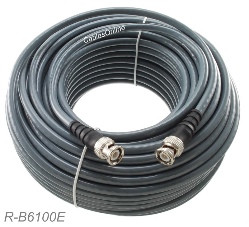 100ft RG6 BNC Male to Male 75Ω HD-SDI Video Cable, Gray CablesOnline R-B6100E