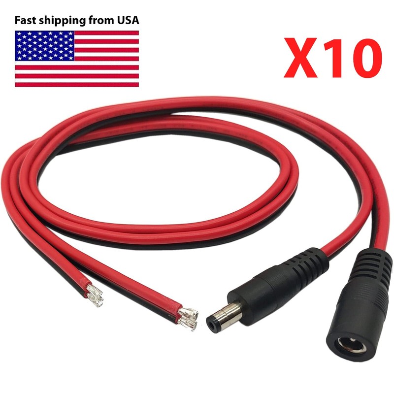 DC Power Pigtail Cable Plug 18AWG 2.1mm x 5.5mm 12V 5A Male & Female Pack Lot