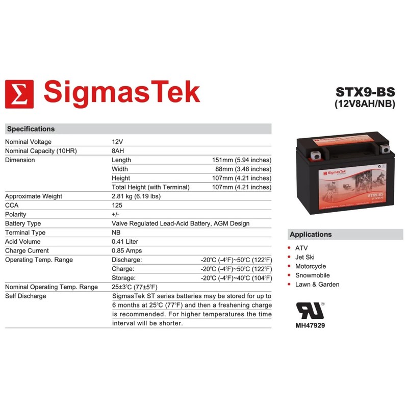 STX9-BS SLA AGM Replacement Battery Compatible w/ BMW 1000CC S1000XR, 2016-2017 gallery