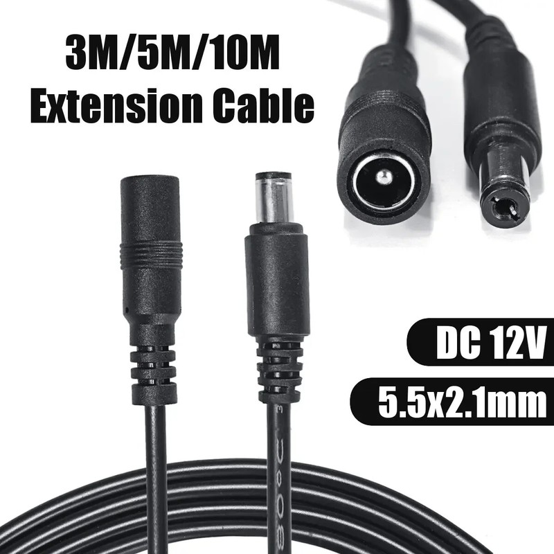 3/5/10m DC 12V Power Extension Cable Cord 5.5x2.1mm Plug Wire for CCTV Camera gallery