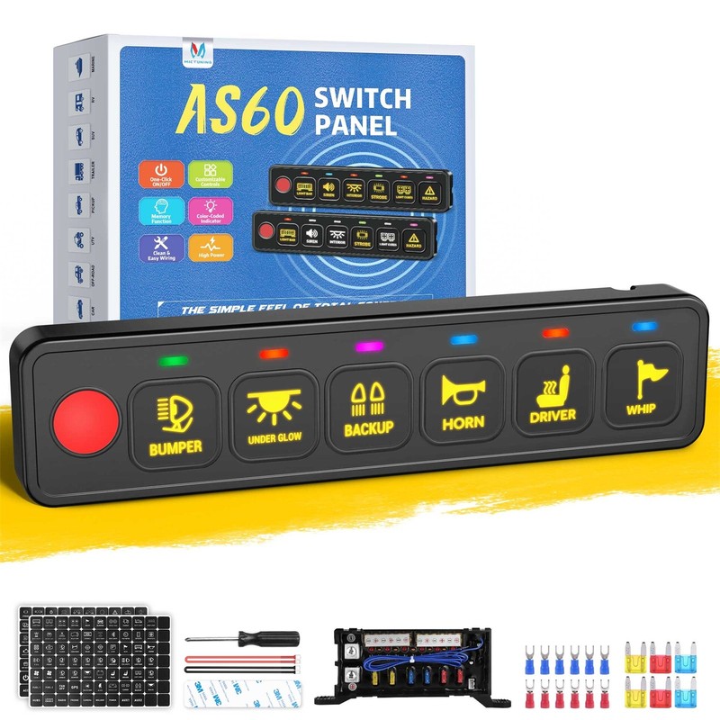 AS-60 6 Gang Switch Panel LED Lights Circuit Control System for Truck Car Boat