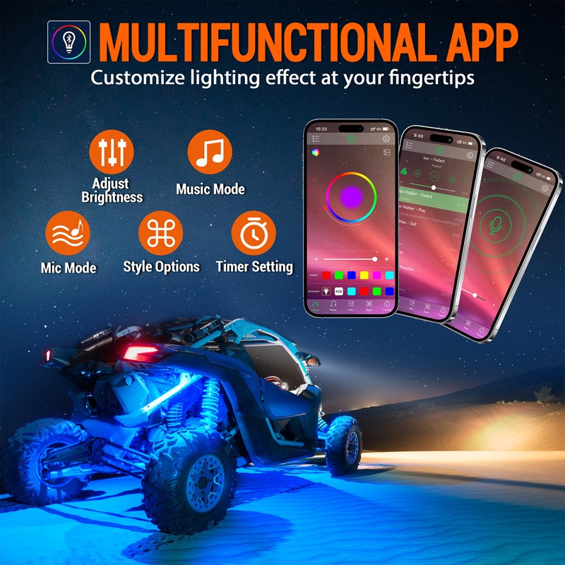12 Pods RGB LED Rock Lights, Bluetooth Remote & Fob Control Underbody Glow Light gallery