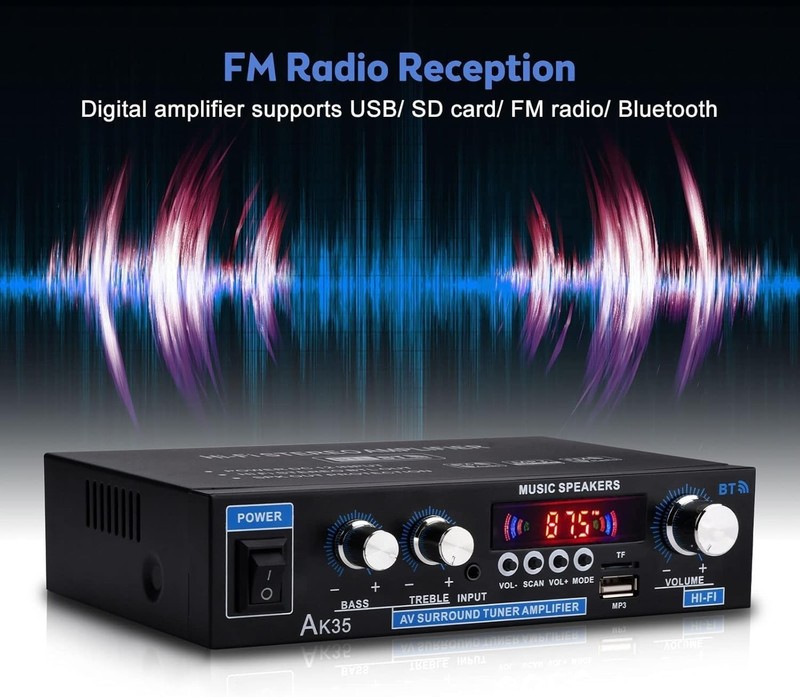 AK35 Stereo Amplifier Home Audio Max 200W Power 2Channel Stereo Receiver with BT