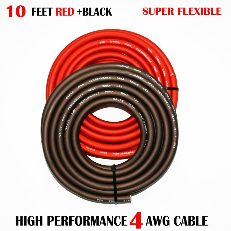 4 Gauge Wire BLACK/RED , Amplifier Power/Ground Amp Wire 10 Feet Cable Roll