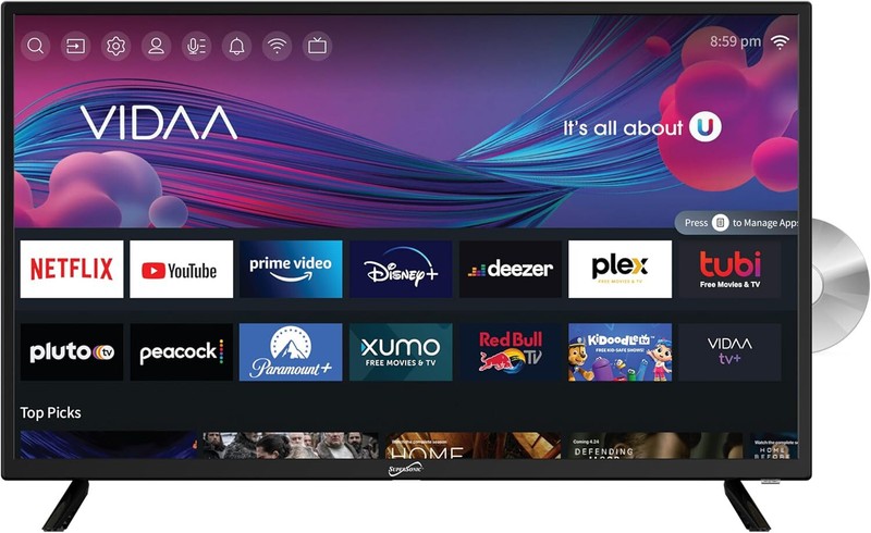 Supersonic 32" LED Smart HDTV w/DVD Player, ATSC & NTSC System AC/DC SC-3226SDVD