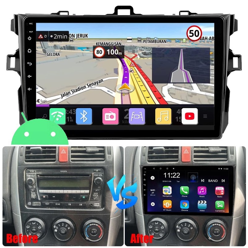 Android 15 MP5 Player Quad-core Stereo Radio 9'' For Toyota Corolla 2006-2013