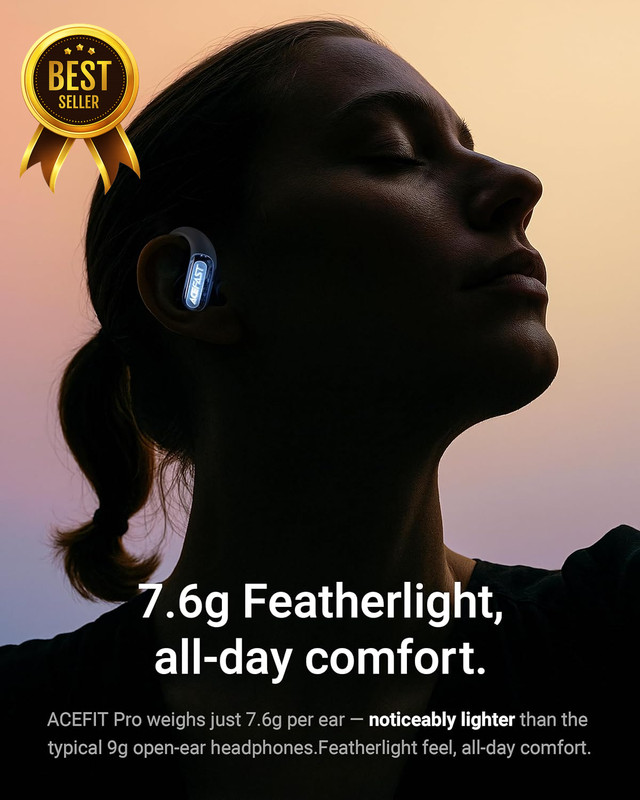Acefit Pro Open Ear Headphones Night Safety Mode Sports Earbuds Powerful Bass 7. gallery