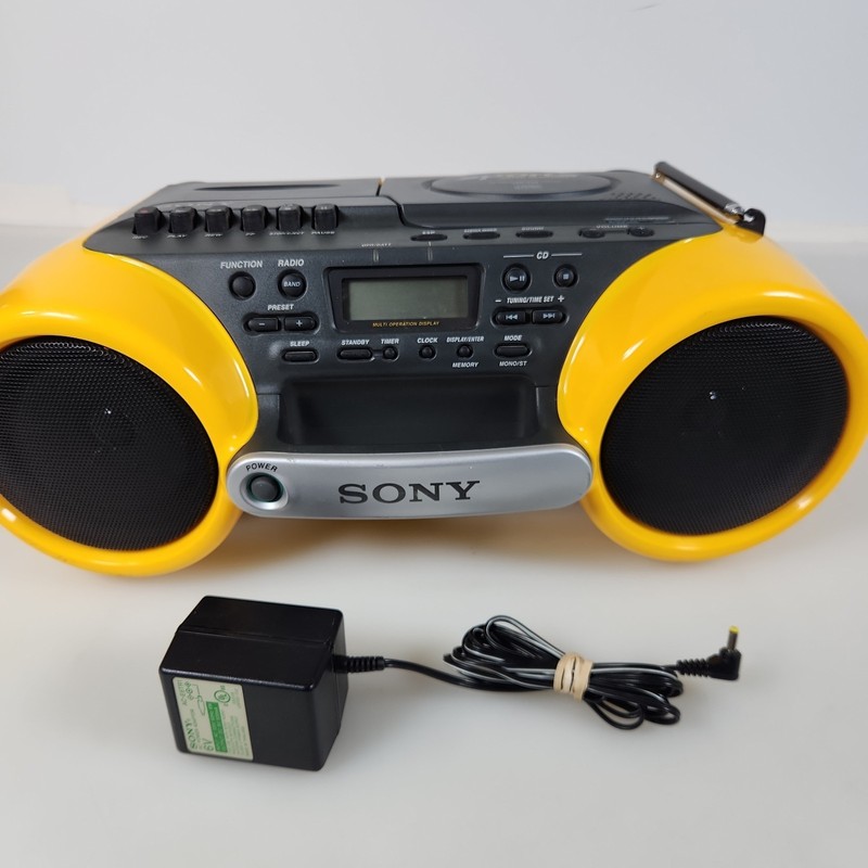 Sony CFD-980 ESP Sports Water Resistant Boombox CD Cassette AM/FM Yellow TESTED