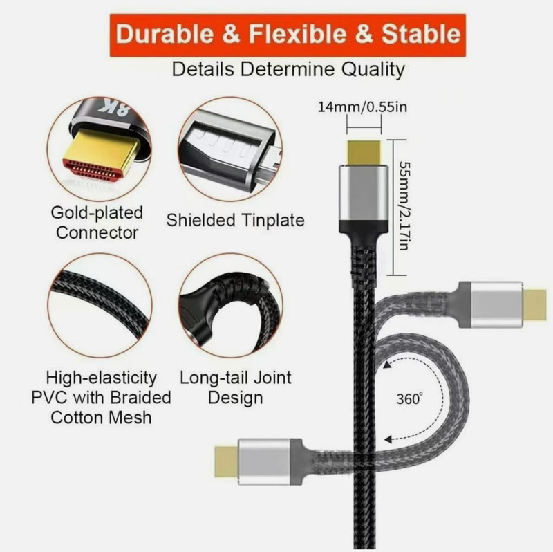 NEW 1.5m HDMI 2.1Cable 8K 60Hz 4K 120Hz 3D HDR 48Gbps HiFi eARC Dolby FREE SHIP gallery