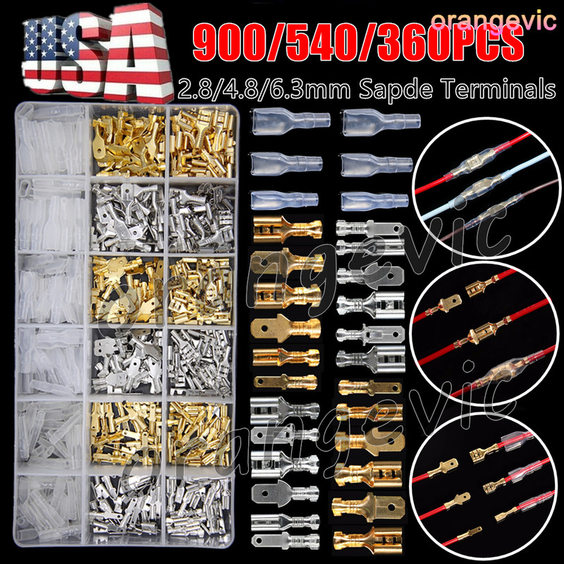 900X Assortment Male Female Spade Terminals Electrical Wire Crimp Connectors Kit