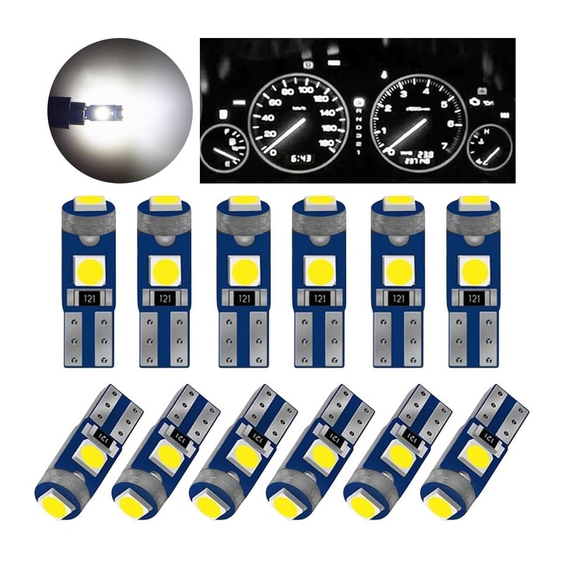 T5 LED Bulbs 12V – Canbus Error Free for Car Gauge Cluster, Dash Light (White)