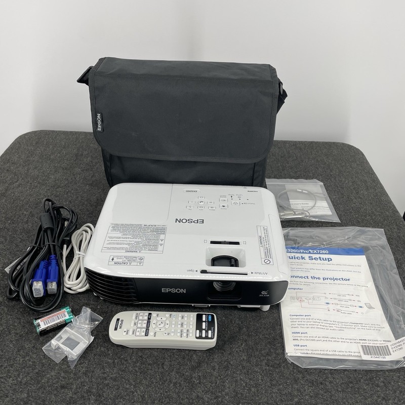 Epson EX3260 3 LCD Projector 3300 Lumens HDMI VGA USB Remote Tested 0 Hrs Shown