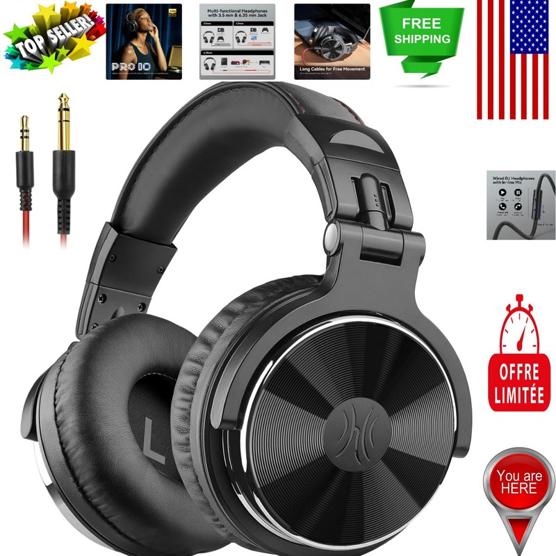 Professional Stereo Headsets – 50mm Drivers, Adjustable, Lightweight & Foldable