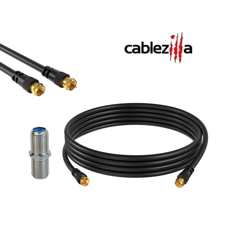 Black RG6 Coax Cable Dual Shield with Barrel – Internet Satellite TV Antenna LOT