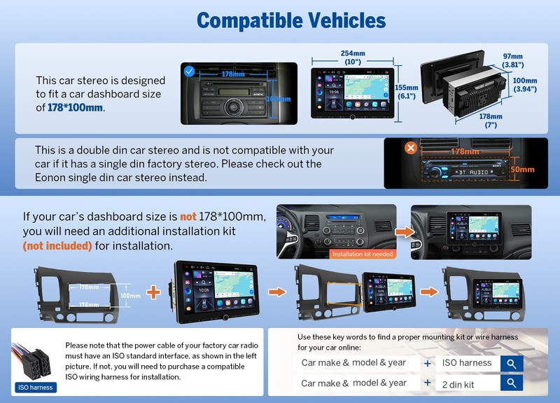 10.1" Android 13 2DIN Car Stereo GPS Head Unit IPS Touch Screen Bluetooth Camera gallery