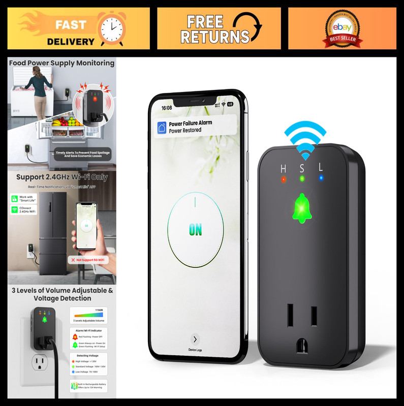 WiFi Power Failure Alarm – Smart Outage Alert with 110dB Sound & App Notificatio