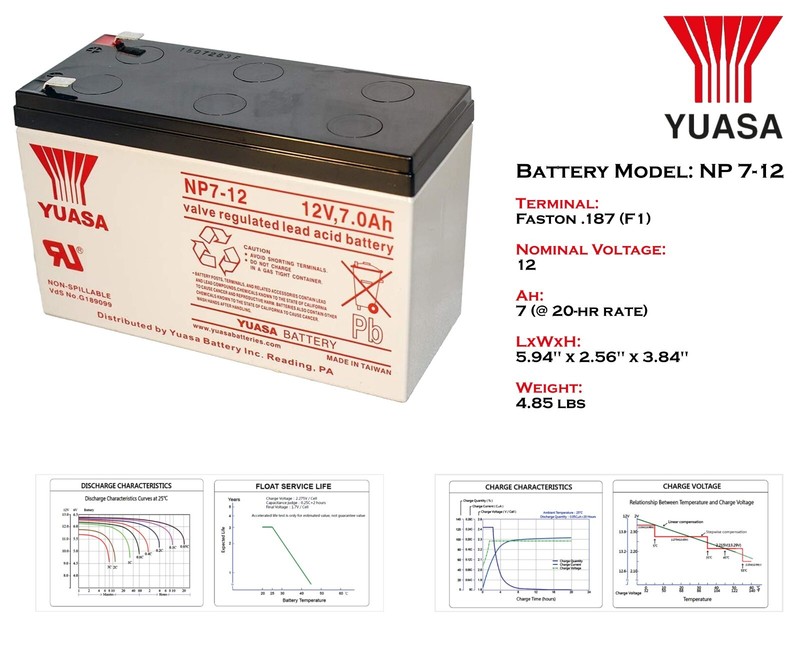 Yuasa NP 7-12 (F1 Terminal) 12V/7Ah SLA Battery (Pack of 2) gallery