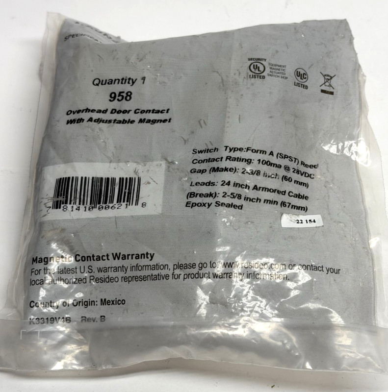 FACTORY SEALED Honeywell Ademco 958 Overhead Door Magnetic Contact