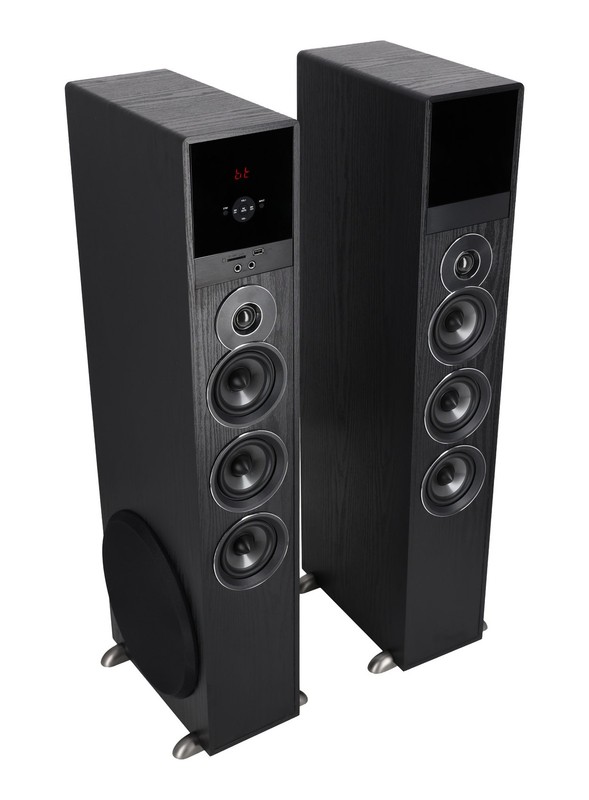 Rockville TM150B Black Powered Home Theater Tower Speakers 10″ Sub + Bluetooth