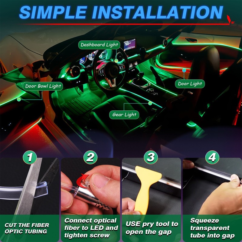 LED Car Interior Strips Light Atmosphere Neon Glow Ambient Light Kit APP Control gallery