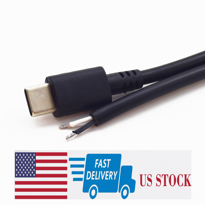 5pcs 25cm USB C Type-C Male Plug Cable 2 wires Power Pigtail Cable Cord DIY -US
