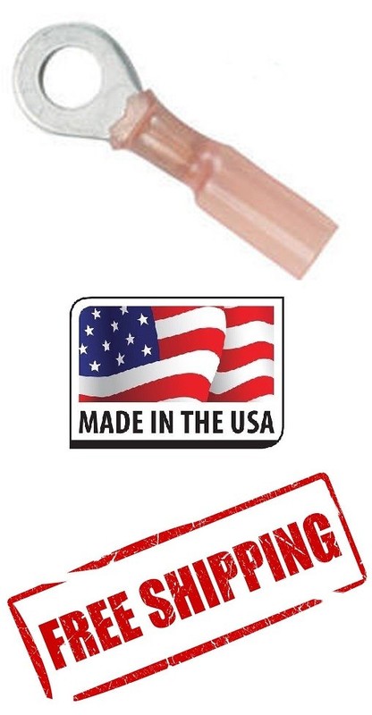 (10) 8 AWG GAUGE 5/16 3M Heat Shrink Ring Terminal Made in USA 5/16″ Red Marine