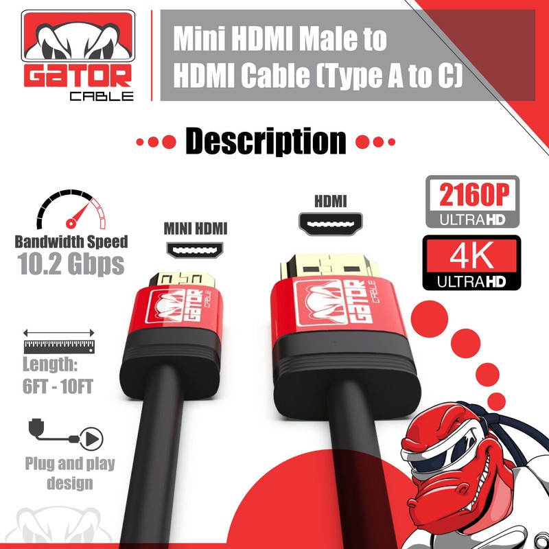 Mini HDMI to HDMI Cable Adapter Converter 4K UHD High Speed HD HDMI A to Mini C gallery