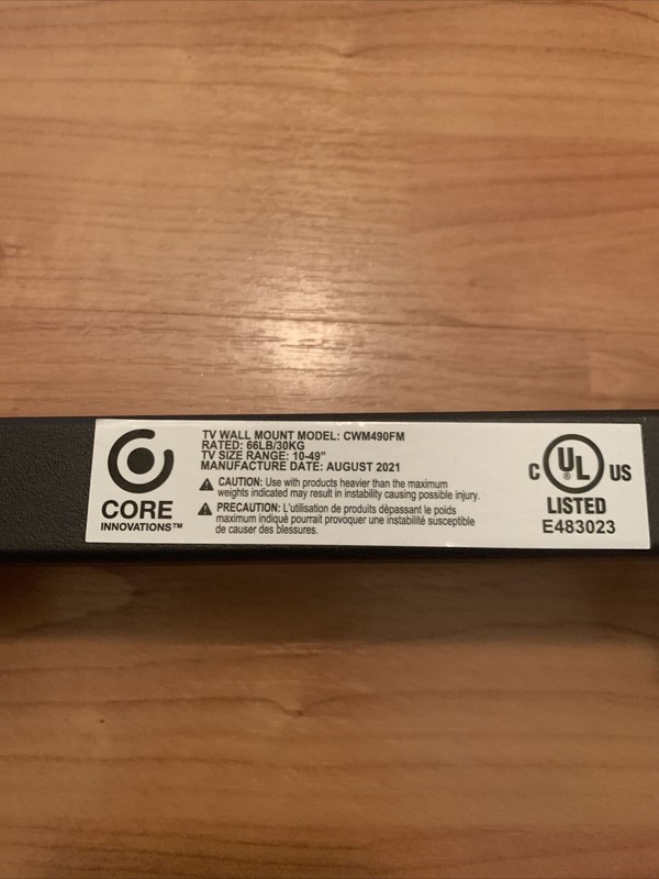 1pc Core Innovations TV Mount Bar ONLY Black Metal gallery