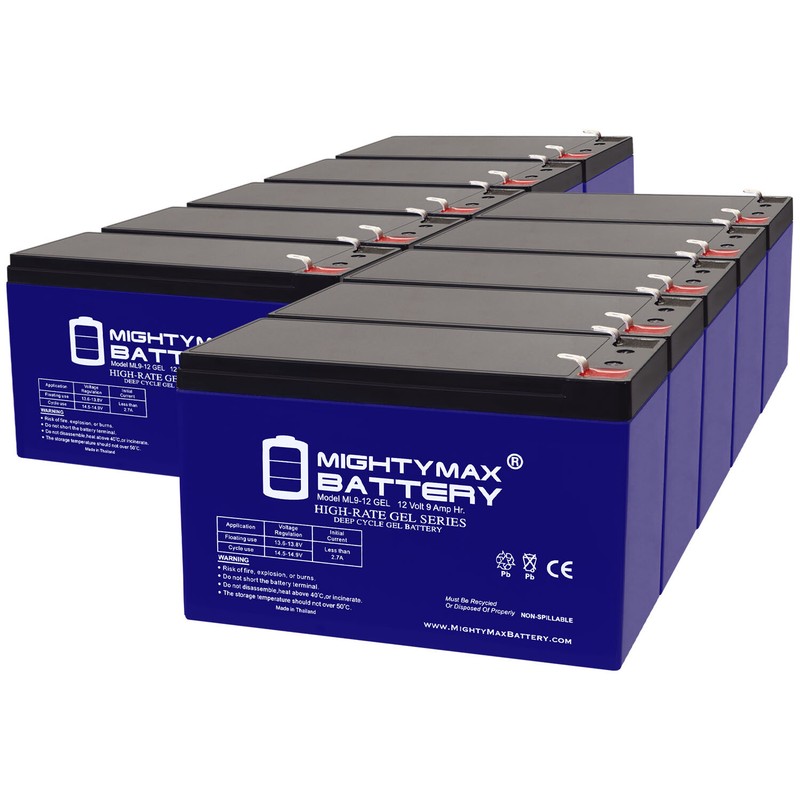 Mighty Max 12V 9AH GEL F2 Battery Replaces ExpertPower EXP1270 EXP1272 – 10 Pack