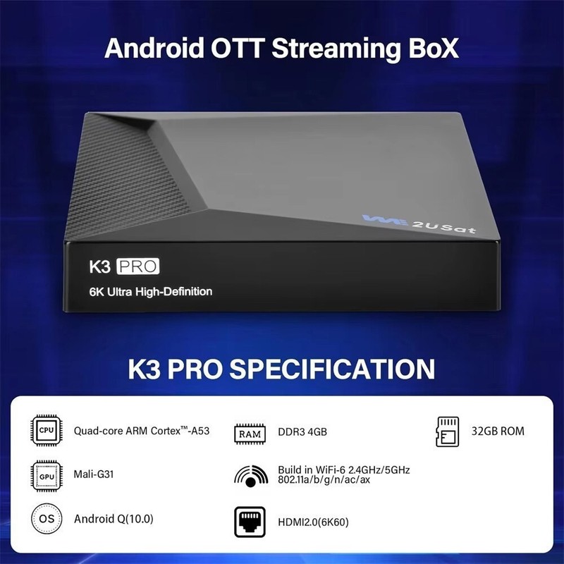 WE2USAT K3 Pro TV Box 6K HDR 4GB+32GB Android 10.0 Live Streaming Built-in WiFi gallery