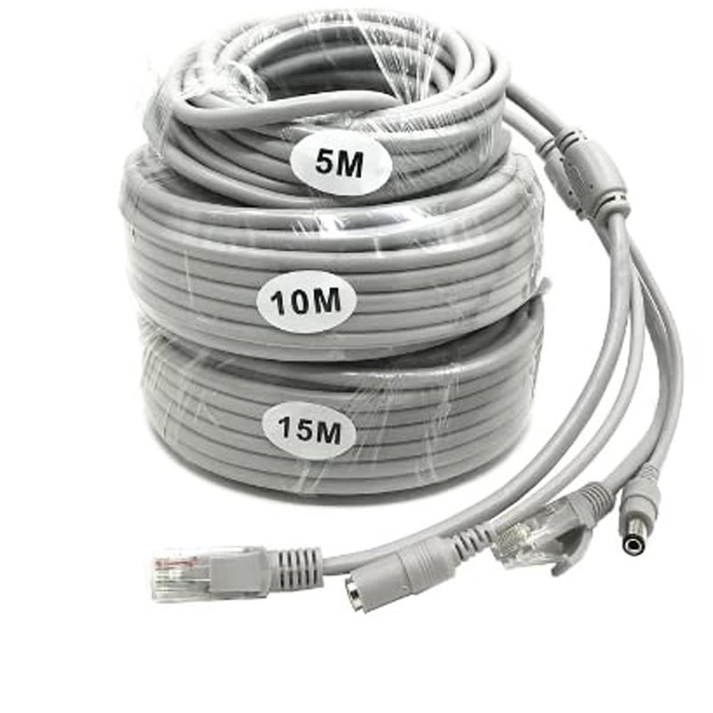 priaolker 10M/33FT Ethernet CCTV Cable, Cat 5 RJ45 + 2.1×5.5mm 10m/33ft, gray