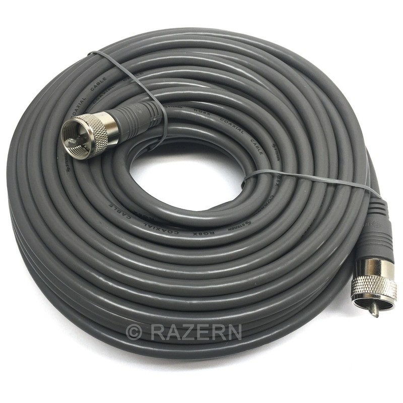 Steren 50 ft Gray RG8X Mini-8 Coax Coaxial PL259 UHF Ham CB Radio Antenna Cable