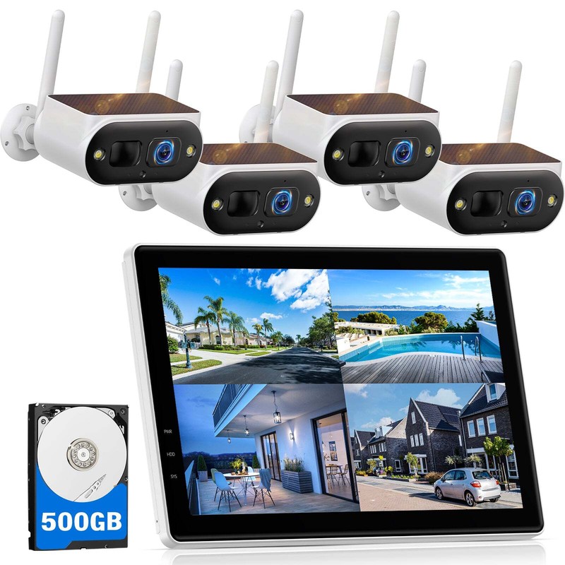 Wireless CCTV Camera System with Monitor NVR 4MP Solar Security Cameras Outdoor