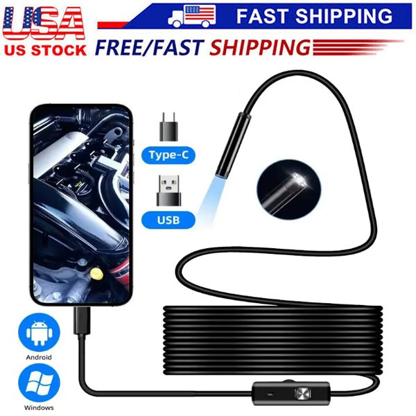 6LED USB Snake Endoscope Borescope HD Inspection Camera Scope For Android Type C
