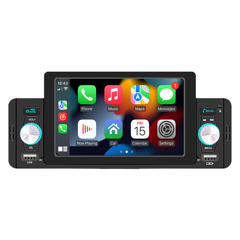 Bluetooth 1DIN Stereo Car Radio MP5 Player USB For Apple Carplay Android Auto