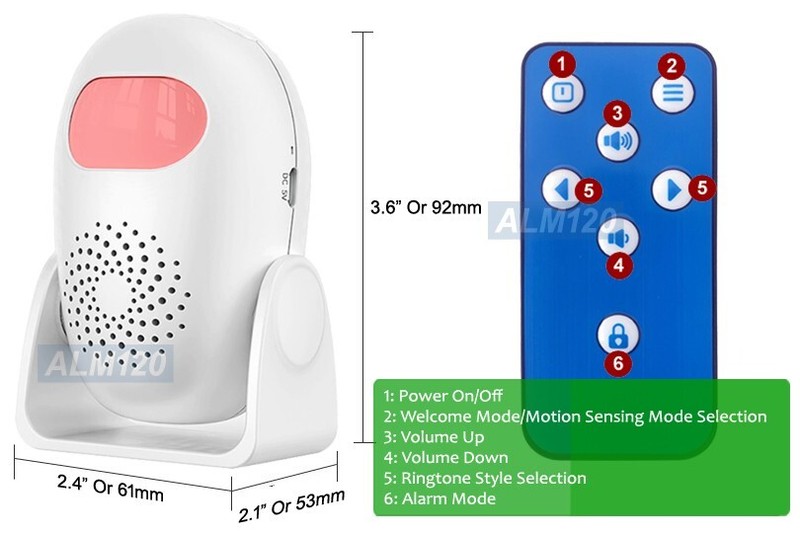 Portable Motion Sensor Alarm Entrance Alert Chime 125dB Siren Sound IR Remote gallery