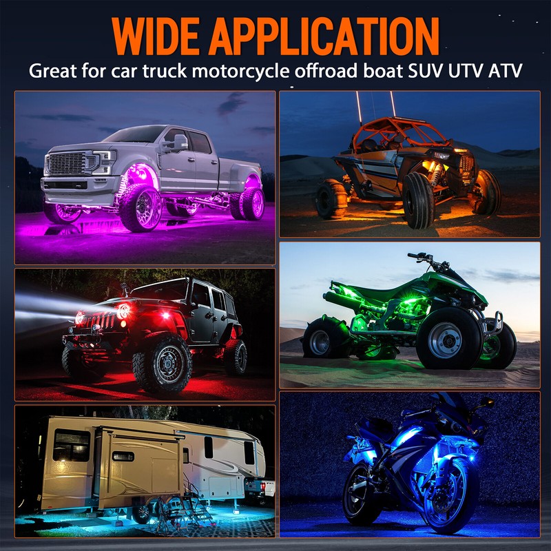12 Pods RGB LED Rock Lights, Bluetooth Remote & Fob Control Underbody Glow Light gallery