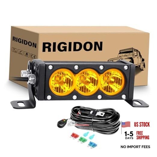 6 Inch 30W Single Row LED Light Bar with Wire 6IN 30W Flood Amber+Harness