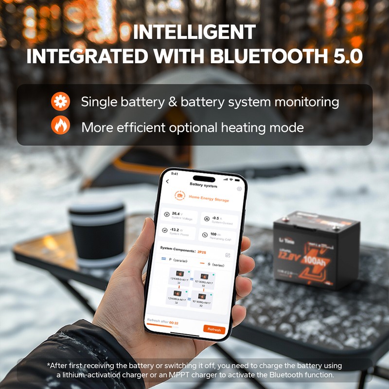 LiTime 12V 100Ah Group 24 Bluetooth Self-Heating LiFePO4 Lithium Battery For RV gallery