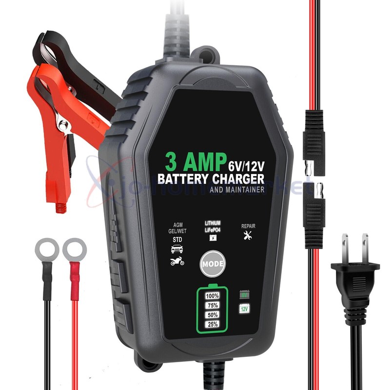 3Modes 6V 12V Fully Automatic Battery Charger Maintainer for Car Lithium LiFePO4