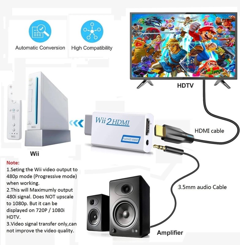 Portable Wii to HDMI Wii2 HDMI Full HD Converter Audio Output Adapter TV White gallery
