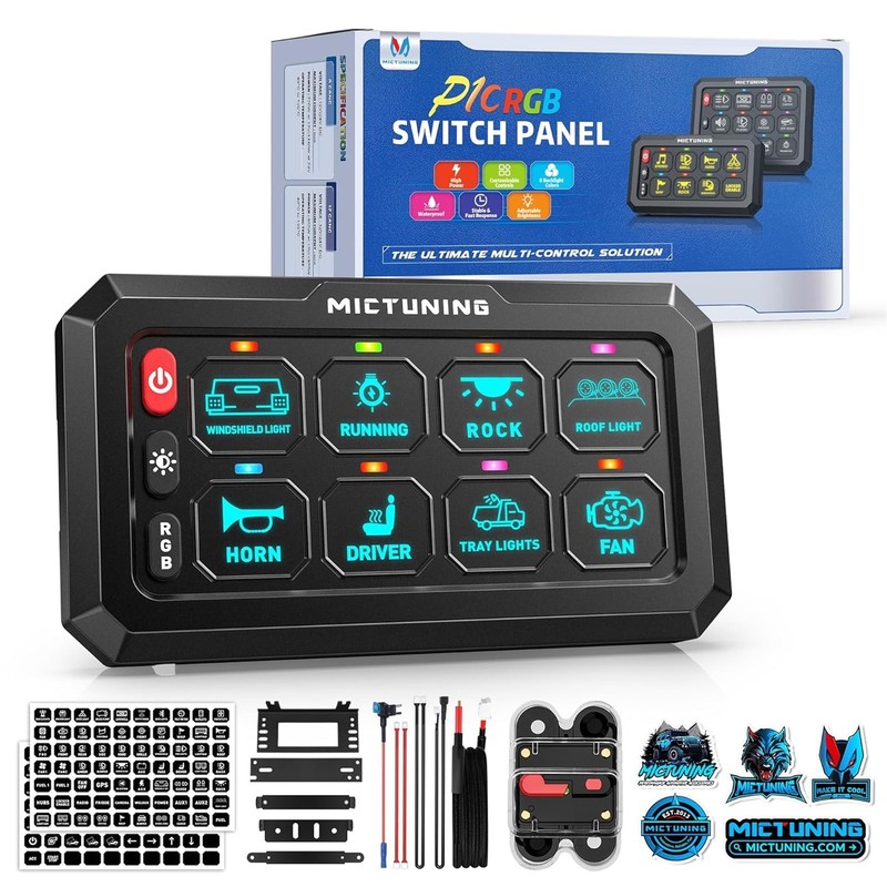 MICTUNING RGB 8-Gang Switch Panel LED Light Bar Toggle Switch Relay System Box