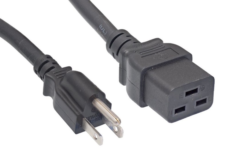 Cablelera NEMA 5-15P to IEC 320 C19 Power Cord Extension, 14AWG, 6ft, black