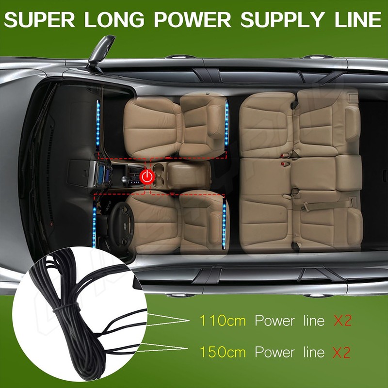 LED Car Interior Ambient Foot Strip Light Kit Backlight Remote Music Control gallery