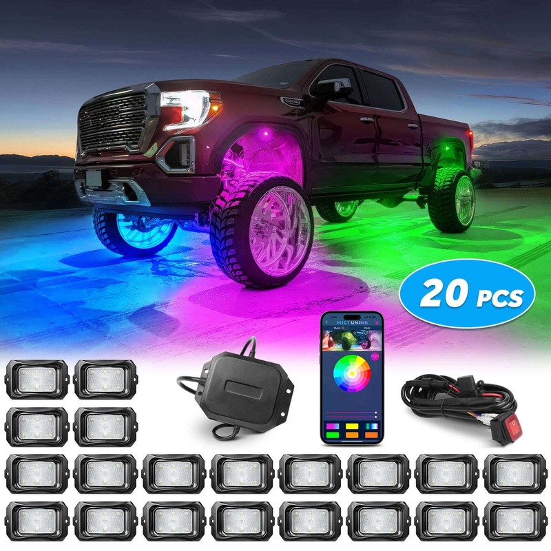 MICTUNING C2 RGB+IC LED Rock Lights 8,10,12 Pcs Underglow Underbody Lamp OffRoad gallery