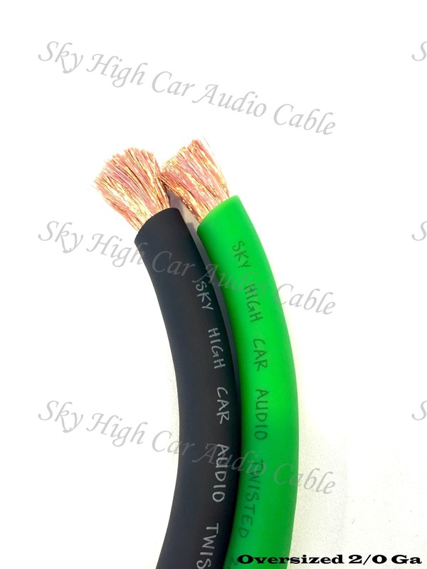50 ‘ ft 2/0 GA AWG 25′ LIME GREEN / 25’ BLACK Power Ground Wire Sky High GA foot