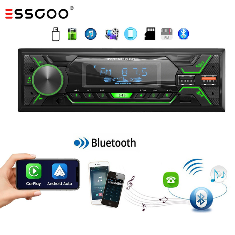 Single DIN Carplay Car Stereo Bluetooth Radio FM USB SD In-Dash Player AUX SD