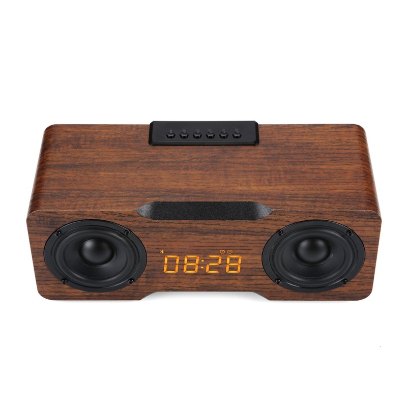 Portable Retro 24W Dual Amplifier Bluetooth Wooden Oak Wireless Speaker Alarm gallery
