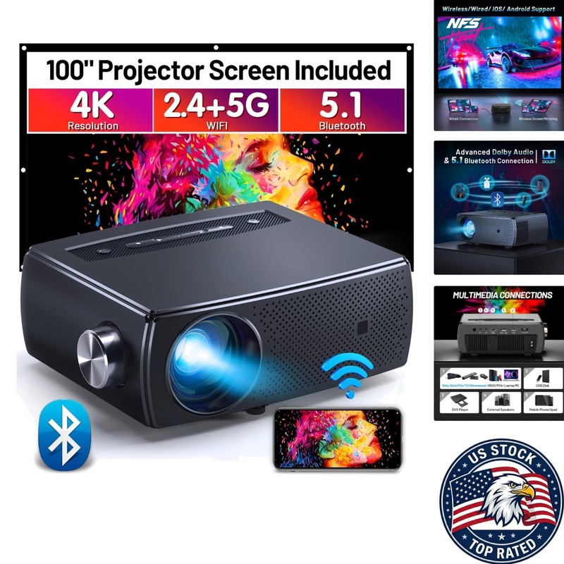Versatile 1080P WiFi Projector Compatible with PS4, Laptop, iOS/Android Devices
